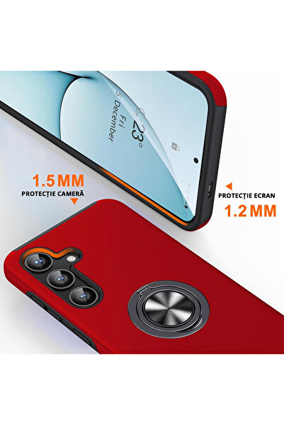 MobileSmart Case for Samsung Galaxy S24, Military Protection, 360° Kickstand Metal Ring, Shockproof, Red