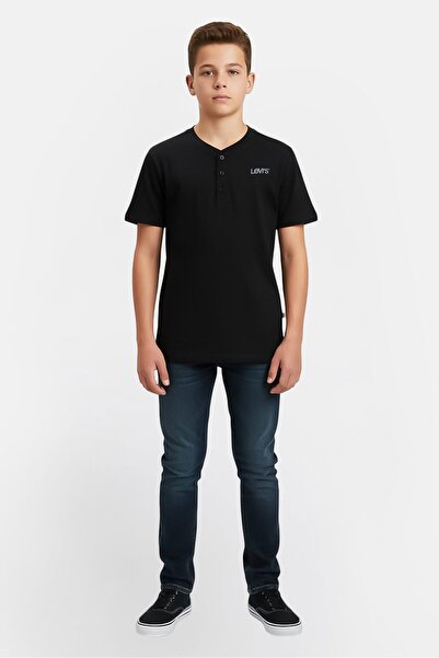 Levi's Kids Boy Crew Neck Short Sleeve Brand Logo T-Shirt, Black