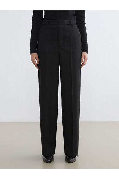 LC Waikiki Black Standard Fit Striped Women's Trousers