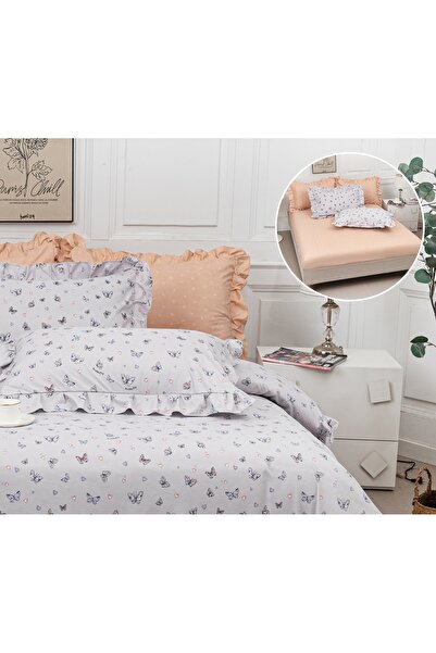 CHIRASO Ruffled Bedding Set, ELASTIC Sheet 180x200cm, Duvet Cover 200x230, 2 Pillowcases 52x75