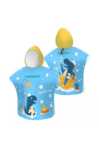 bebeLOGIC Microfiber beach poncho towel, absorbent, children 5 - 12 years, dinosaur, blue, bebeLOGIC™