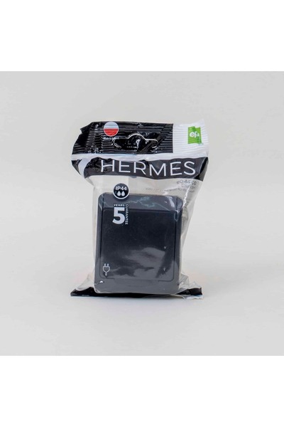 Hermes Simple black socket with cover HERMES, 16A/250, IP44 / ELPL-0324-09