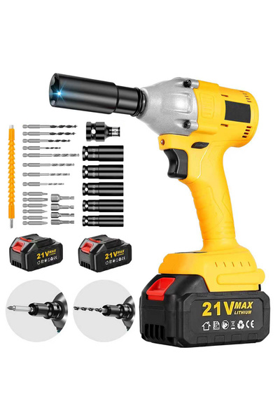 FADAKWALT طقم مفتاح ربط صدمي لاسلكي احترافي - مفتاح ربط صدمي يعمل ببطارية ليث...