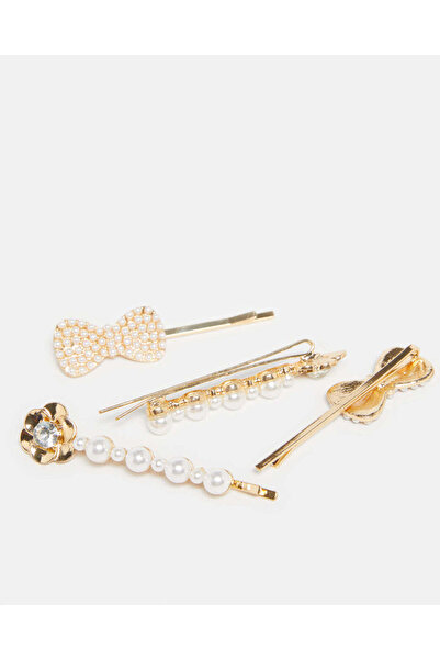REDTAG Women Gold Embellished Hair Clip Set (4 Piece)