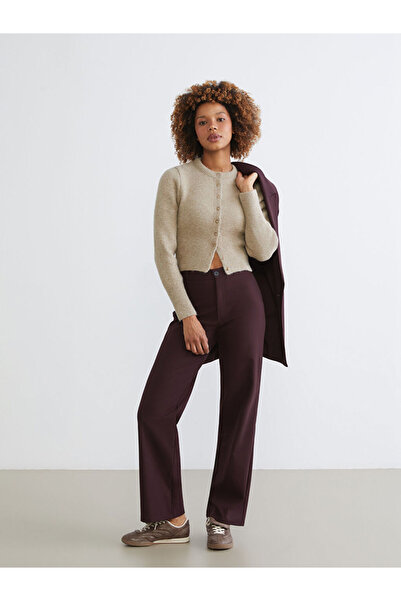 LC Waikiki Xside Burgundy Regular Fit Wide Leg Women's Trousers