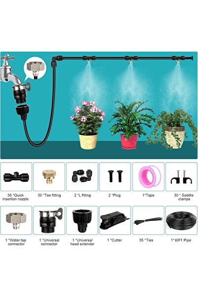 genernic Outdoor Patio Misting System – 25m Hose, 30 Brass Nozzles & 1.9cm Brass Adapter (SUNHE YHK)