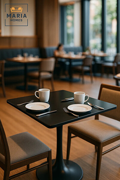 MARIA HOMES Rectangular Black Dining Table – Modern Café, Restaurant, Office & Home Metal Furniture 70×70cm