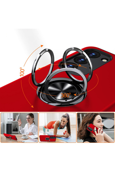 MobileSmart Case for Samsung Galaxy S23 PLUS, Military Protection, 360° Kickstand Metal Ring, Shockproof, Red