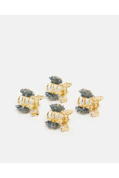 REDTAG Women Gold Embellished Hair Clip (Pack of 4)