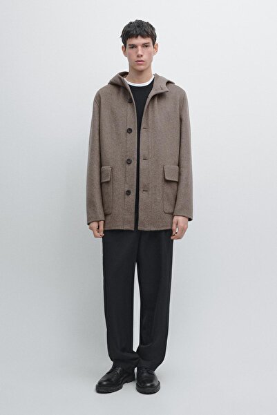 Massimo Dutti Kapüşonlu yün karışımlı kısa kaban