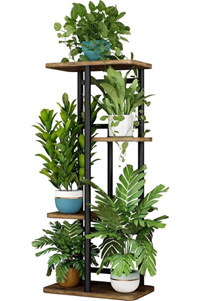 Generic حامل نباتات داخلي من لينزدنار مكون من 4 طبقات و5 أرفف (أسود)