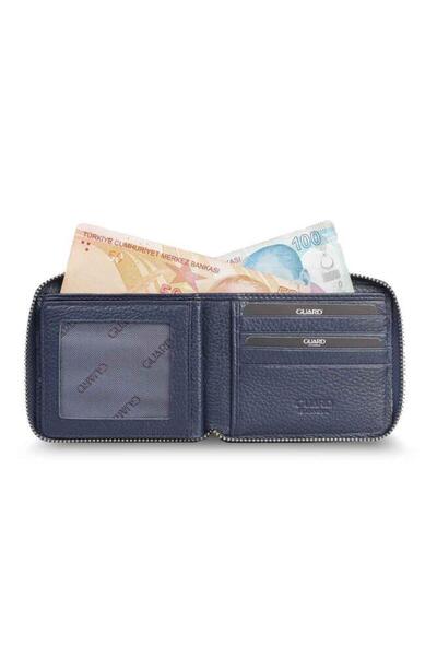 GUARD Navy Blue Leather Retro Wallet - Zipped