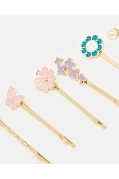 REDTAG Girls Gold Hair Clip Set (Pack of 6)