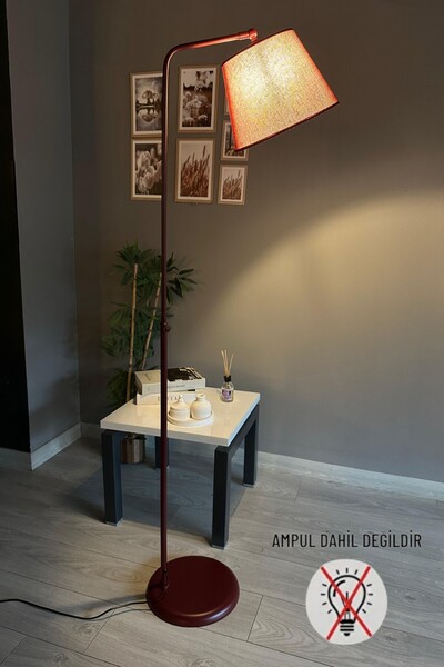 Bamyum Cotella Kumaş Dokulu Şarap Kırmızısı Vişne Gövde Lambader Hareketli Başlık Modern Zemin Lambası