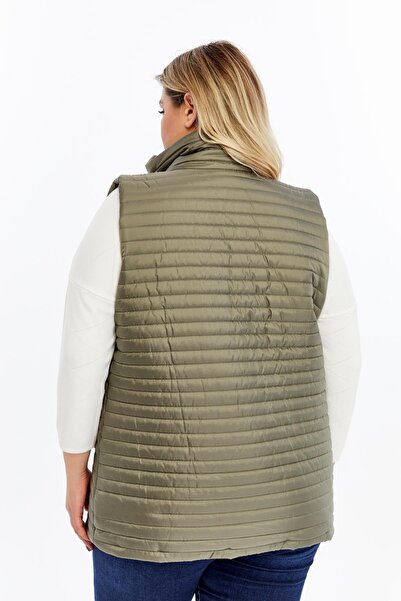 RMG Plus Size Women's Quilted Puffer Vest Khaki
