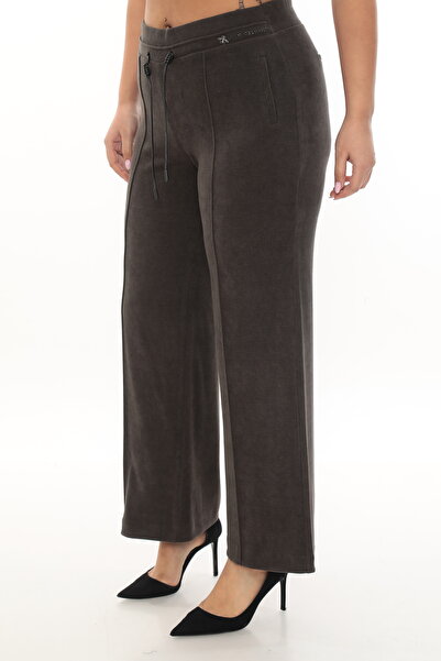 EXİTLİNE Women's Winter Stone Pipe Leg Khaki Velvet Trousers with Bee Accessories