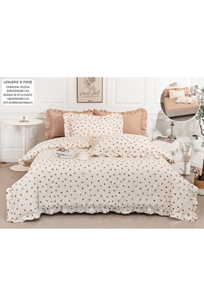 CHIRASO Ruffled Bedding Set, ELASTIC Sheet 180x200cm, Duvet Cover 200x230, 2 Pillowcases 52x75