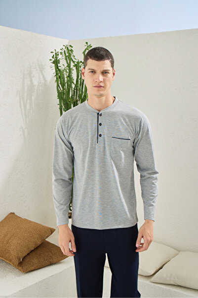 KLY 100% Cotton New Season Midi Collar Men's Stylish Design Pajama Set