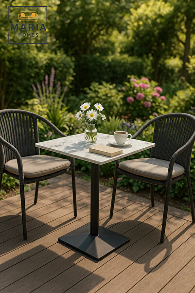 MARIA HOMES White Marble Square Dining Table – Modern Café, Restaurant, Office & Home Furniture Use 60×60 cm