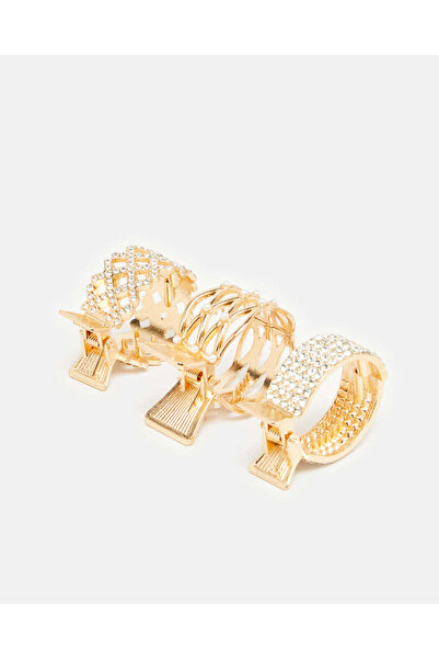 REDTAG Women Gold Embellished Hair Clip Set (3 Piece)