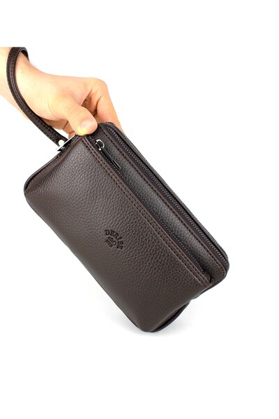 deri,se club Men's Brown Handbag Portfolio Bag with Wristlet Belt Hand Bag