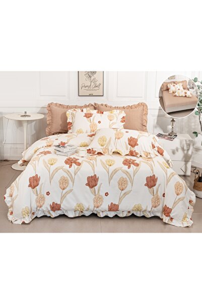 CHIRASO Ruffled Bedding Set, ELASTIC Sheet 180x200cm, Duvet Cover 200x230, 2 Pillowcases 52x75