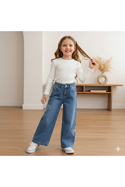 Esprix Kids بنطلون جينز واسع الساق للأطفال البنات مع تطريز على شكل فراشة |   ...