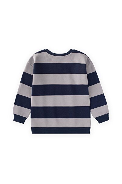 Cigit Sweatshirt 4-12 Years Gray Navy Blue Striped