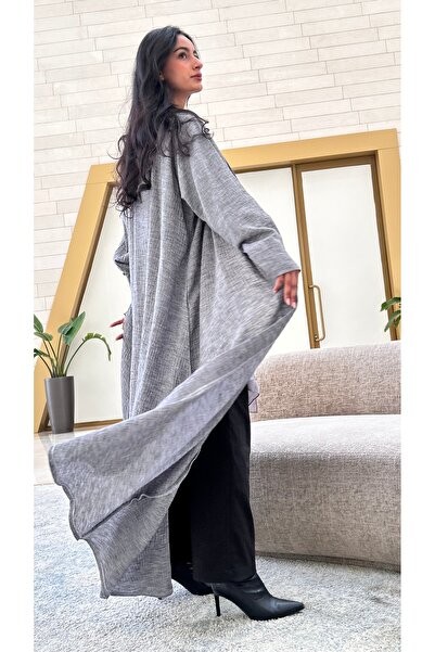 AYA MWT530 - عباية رمادي لنن