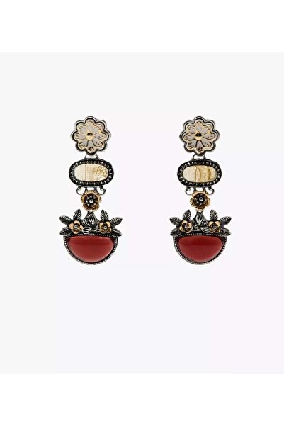 gingillo aksesuar أقراط زهرة بلون أحمر داكن من ماركة موديل