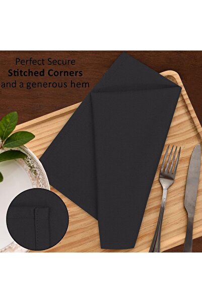 RUVANTI Black Linen Dinner Napkins, 12 Pack, 45×45 cm, Reusable Soft Durable