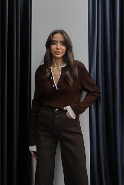 My Blog Bitter Brown - Cream Patch Two-Tone Sweater - 251074