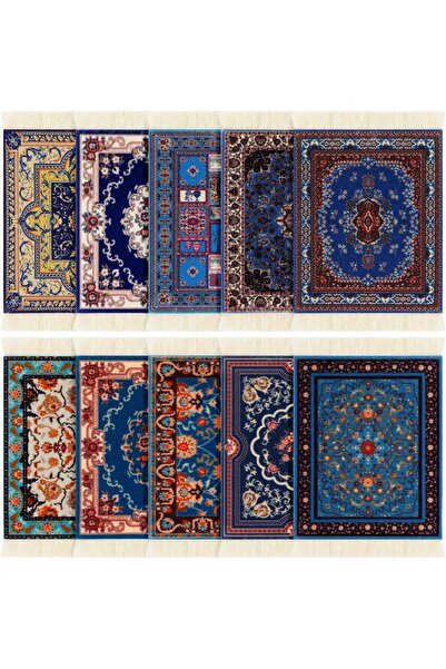 Generic Oriental Design Table Cup Coasters, Rectangular Fabric Drink Holders, Nylon & Rubber, 10-Pack (Prebo