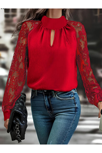 Modayakamoz Γυναικεία μακρυμάνικη μπλούζα με λεπτομέρεια γιακά με ψηλό μανίκι αμμώδη μπλούζα