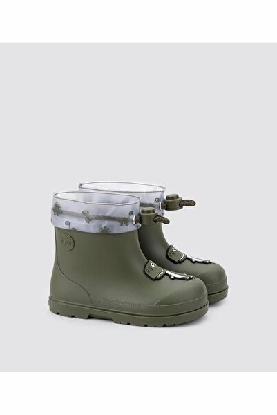 IGOR Cc336-042 Mendi Dino Borrego Khaki Boys' Rain Boots with Fur Inside