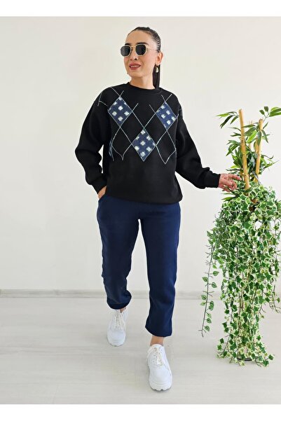 6 butik altı üstü butik Baklava Pattern 3 Thread Ş Fleece-Lined Tracksuit Set