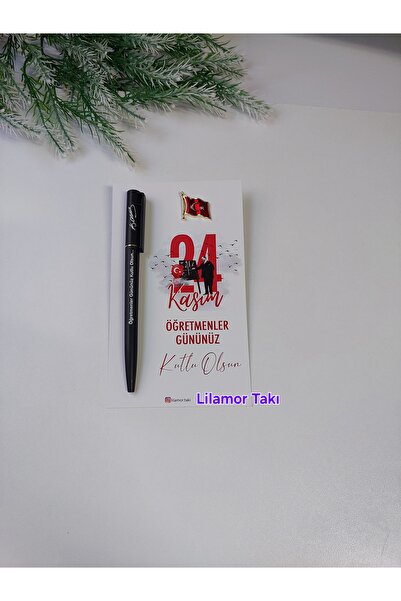 Lilamor Öğretmenler Günü Hediyesi Atatürk imzalı Tükenmez Kalem ve Türk Bayra...