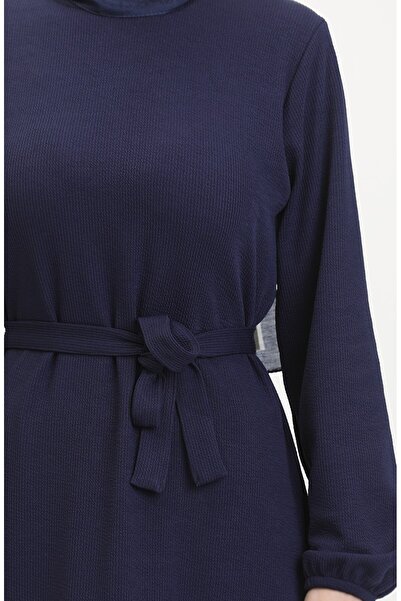 sefamerve Burgu Fabric Corded Fabric Ruffle Dress 2169-03 Navy Blue