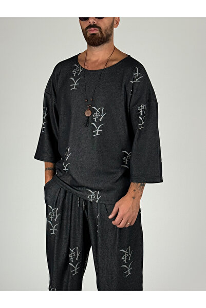 COCOPELLI Men's Chinese Patterned Fakir Sleeve Oversized T-Shirt Coc2566