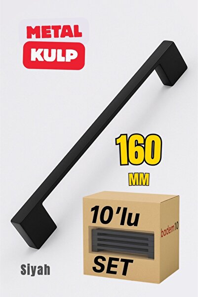 Badem10 Köprü 10 ADET Siyah Metal Kulp 160 mm Mobilya Çekmece Dolap Kapak Kul...