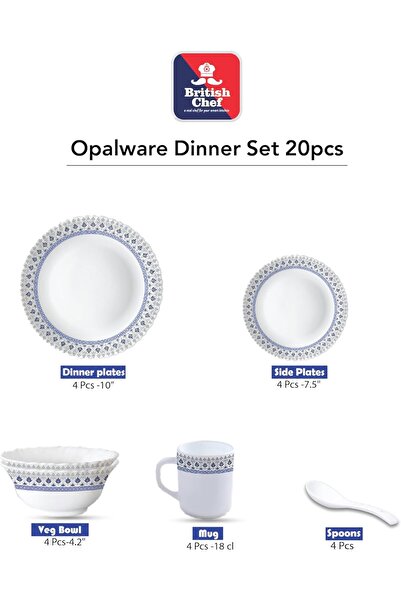British Chef 20-Piece Opal Dinner Set Ocean Design - Microwave & Dishwasher Safe - BC2032-OCEAN