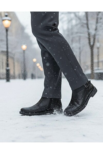 Budaks Genuine Leather Men's Boots with Fur Inside, Water, Snow, Cold Resistant, Non-Slip, Thermo Rubber Sole Guaranteed