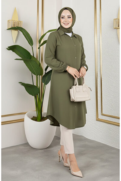 sefamerve Elastic sleeve viscose tunic 0171-10 khaki