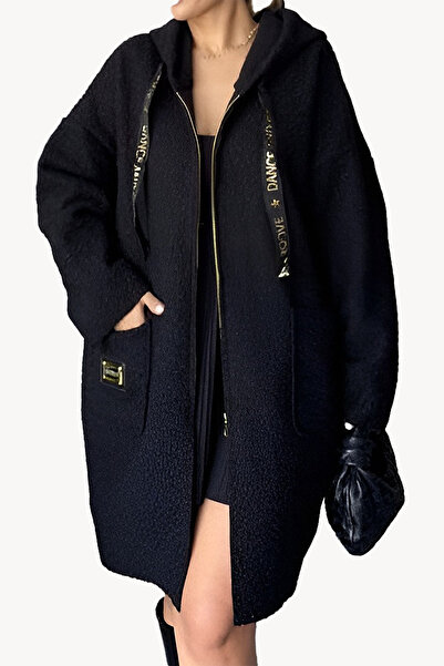 Curvy Trend Plus Size Hooded Boucle Fabric Coat