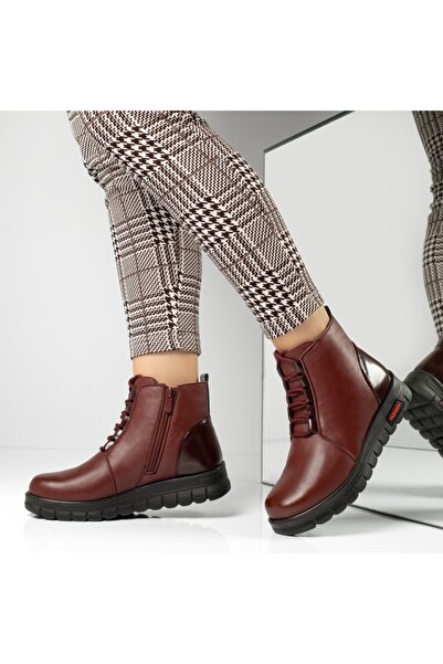 BMoD Ghete de damă cu șireturi și fermoar, culoare vișinie, MOD10268