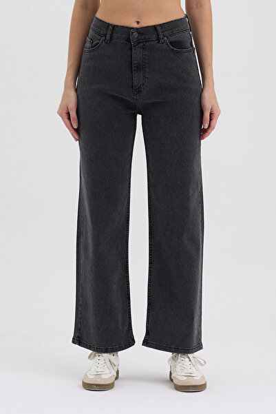 hateko Women's Hakan Jeans Flexible Stretch Fabric Wide Leg Anthracite High Waist Denim Trousers