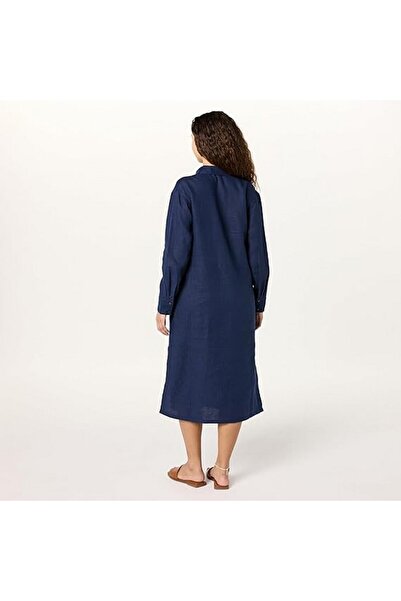 The Drop Long linen shirt dress, with loose buttons and long sleeves, blue, size 2XX,