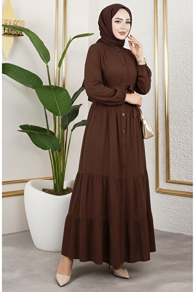 sefamerve Front Buttoned Viscose Dress 1124-09 Brown