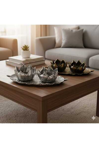 sfs elektrik biblo masa üstü dekor lotus mumluk 2 tane lotus mumluk 1 tabaklı...