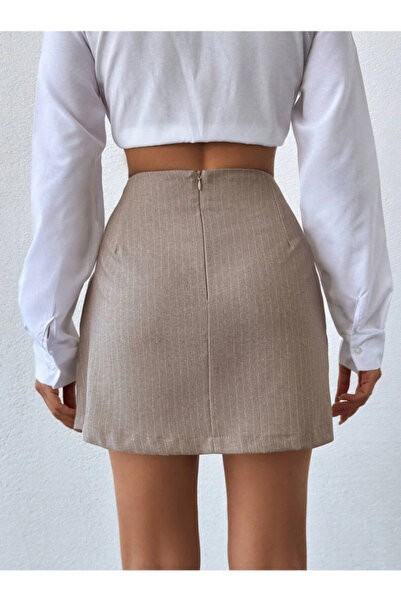 Purpleclo Fusta mini plisată cu doi nasturi